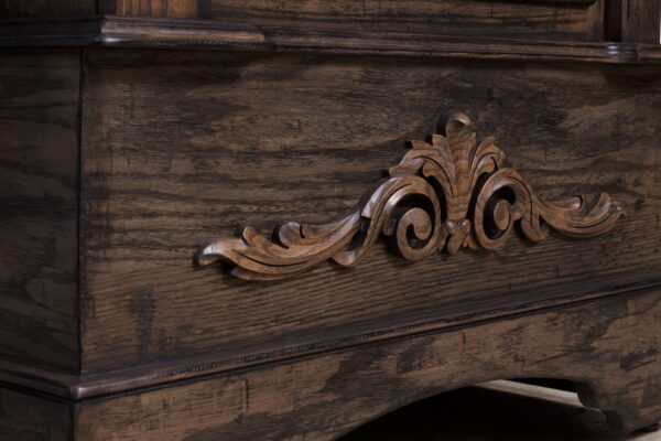 amish grandfather clock carving detail
