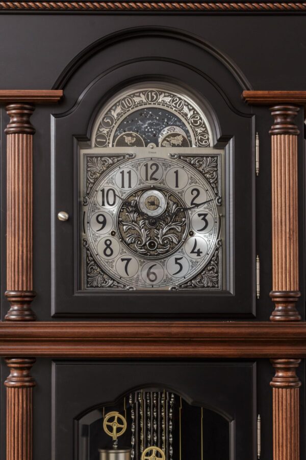 amish grandfather clock face detail