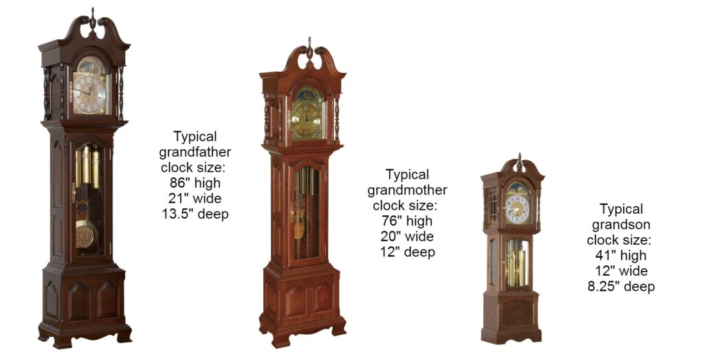 typical grandmother clock size comparison