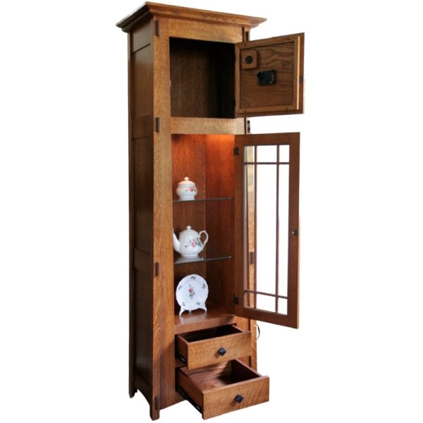 amish mission grandfather clock with shelves