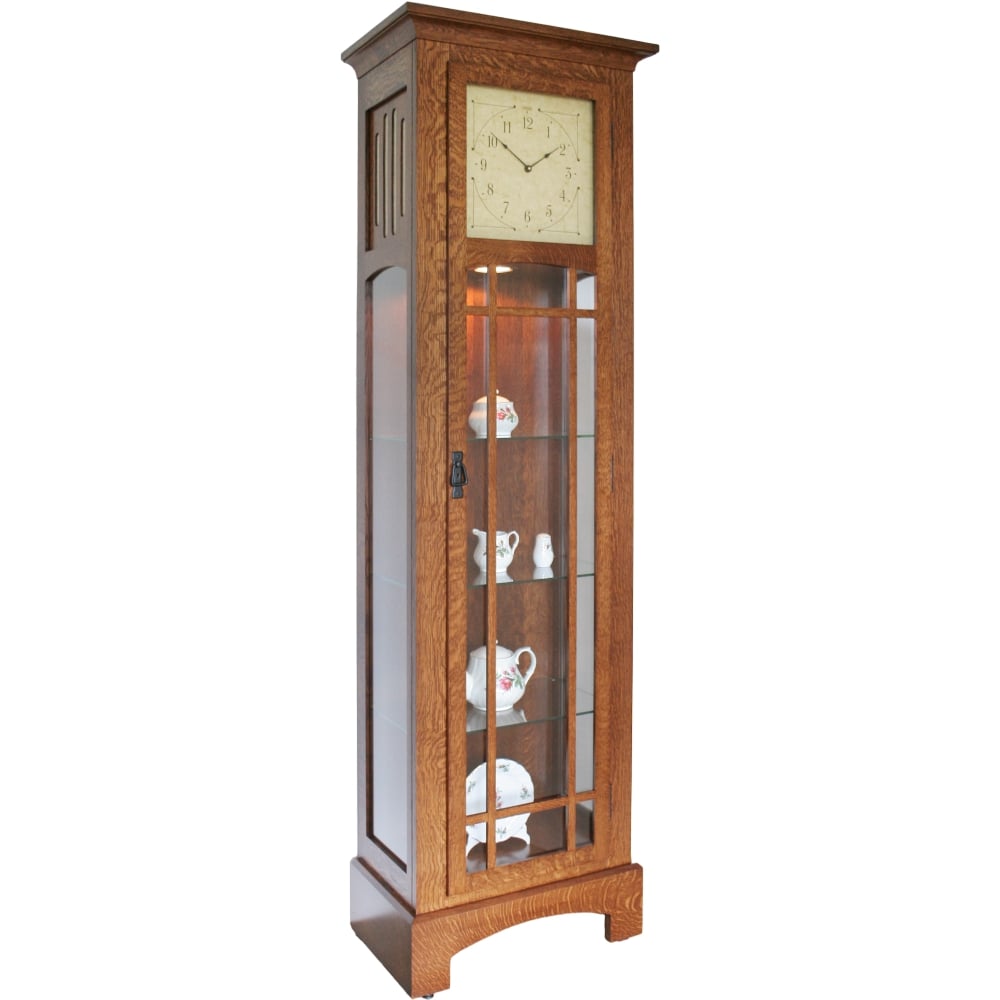 grandfather clock with a curio cabinet