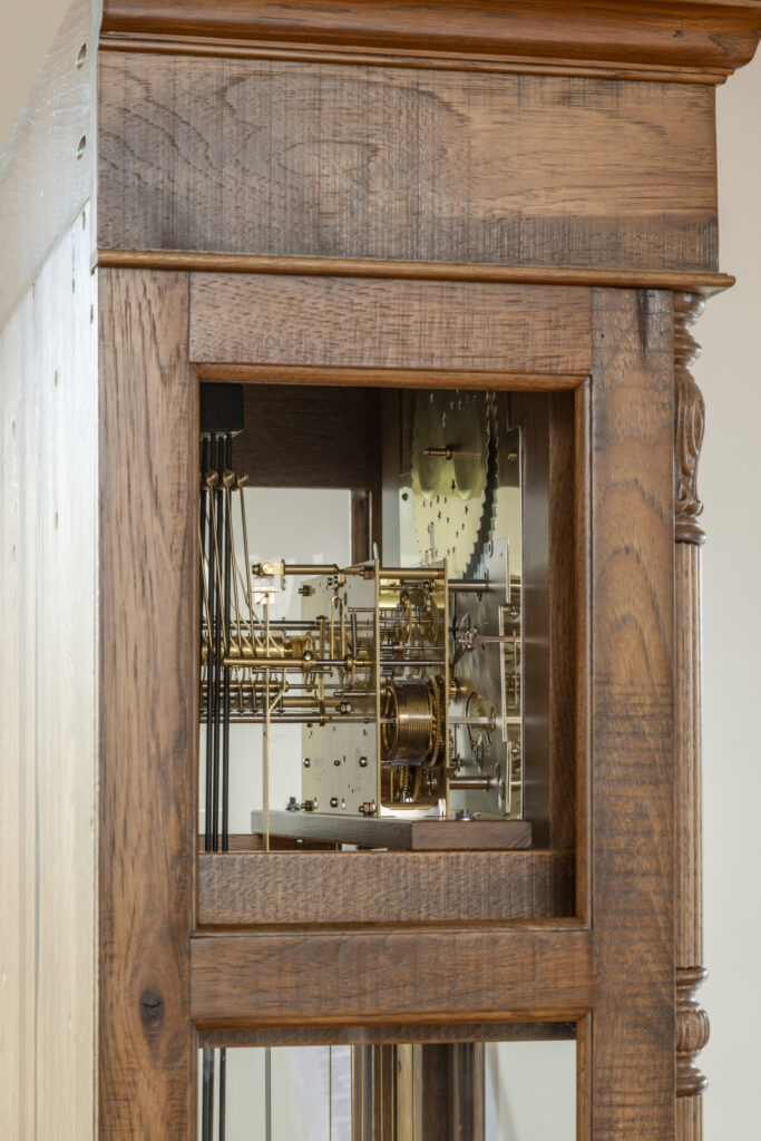 amish grandfather clock in rough sawn hickory