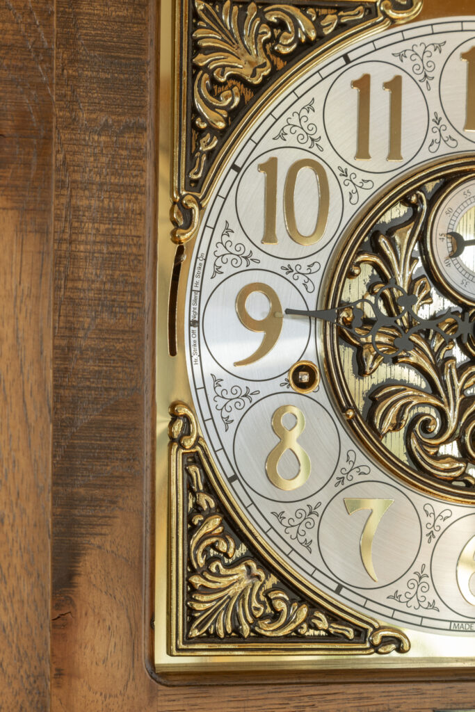 amish grandfather clock in rough sawn hickory