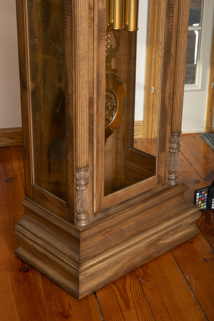 amish grandfather clock in rough sawn hickory