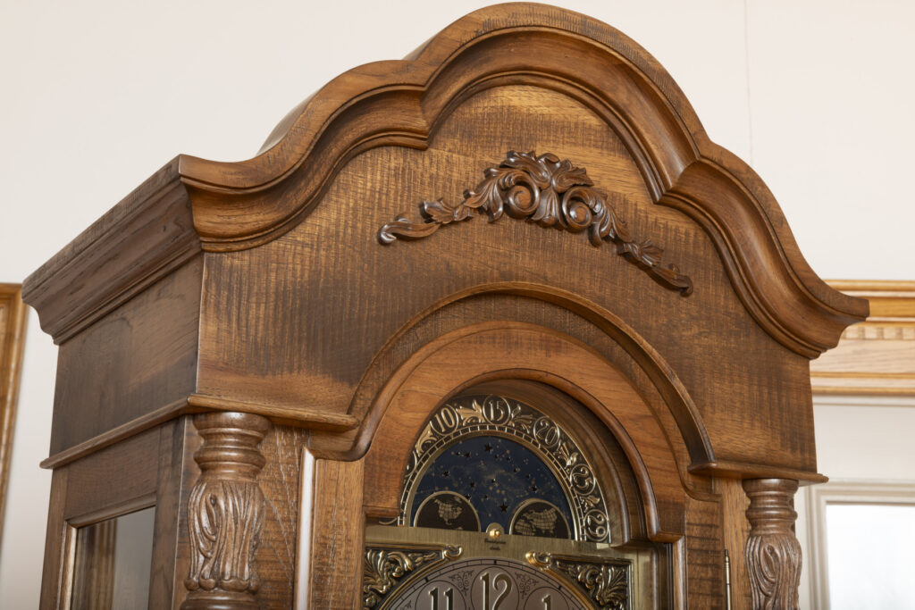 amish grandfather clock in rough-sawn hickory