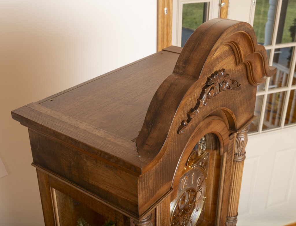 amish grandfather clock in rough sawn hickory