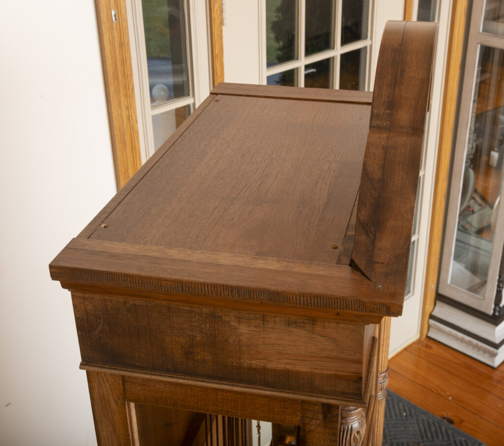 amish grandfather clock in rough sawn hickory