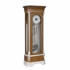GRF-409 custom Amish grandfather clock in quarter-sawn oak with white-painted carved accents
